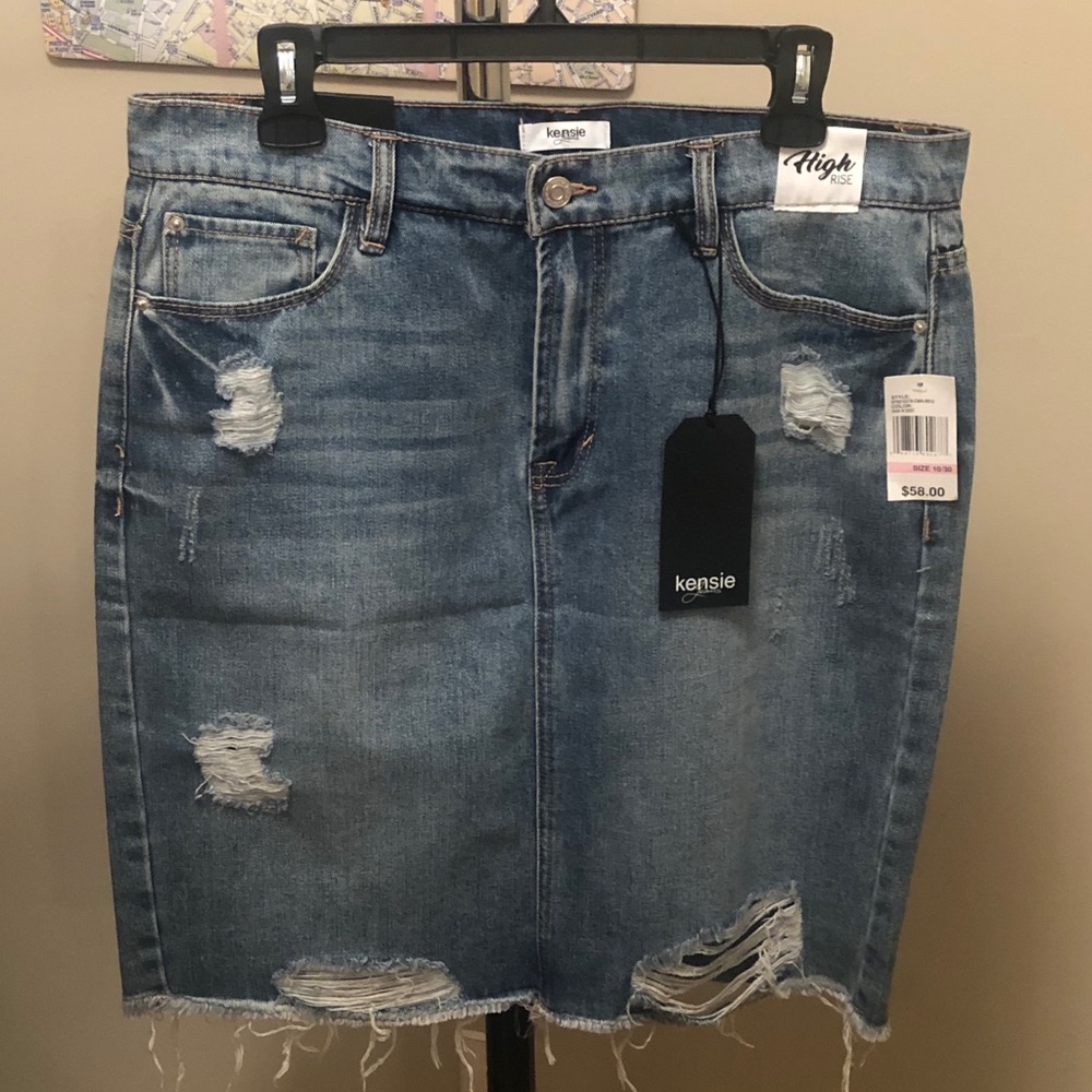 High rise jean skirt